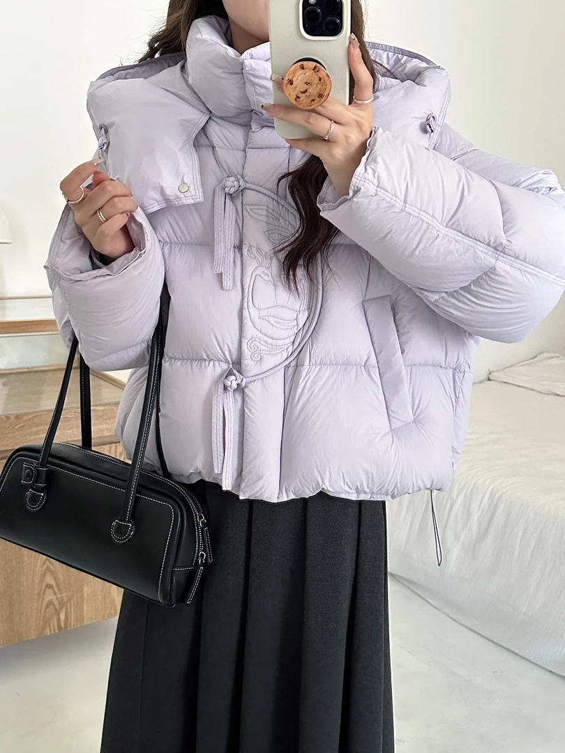 小米女装#8409韩版连帽加厚冬季外套新款中国风羽绒服短款外套