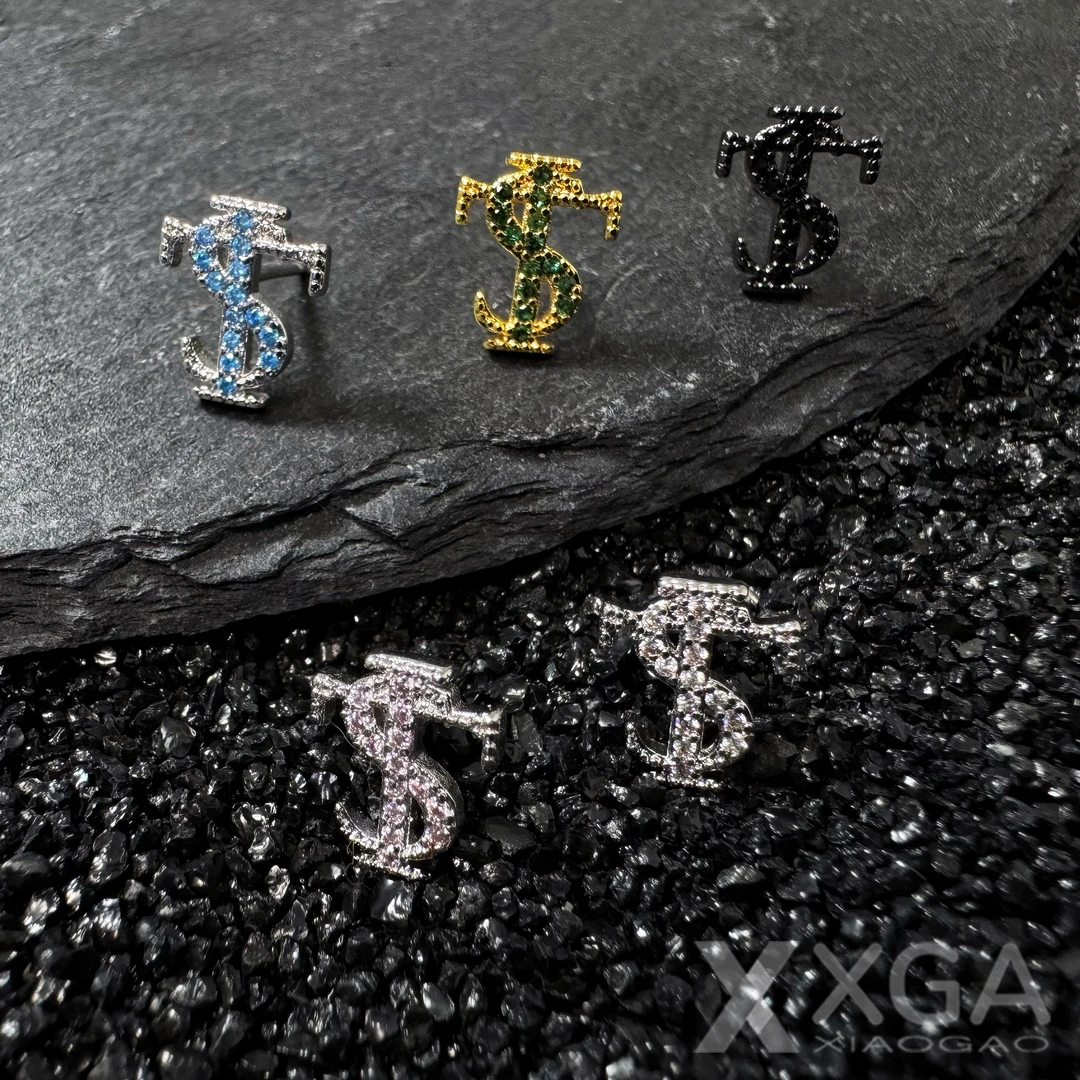 铜合金锆石耳饰 925银针STK满钻耳钉嘻哈小众男女个性轻奢款耳饰