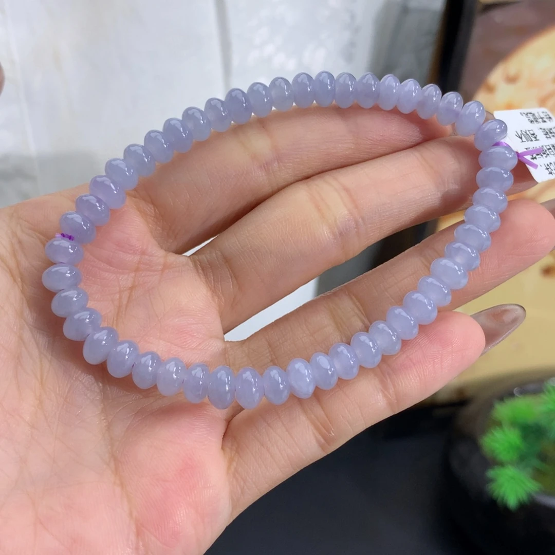 翡翠未镶嵌手串卡6-6.6冰胶蓝紫鼓珠手串