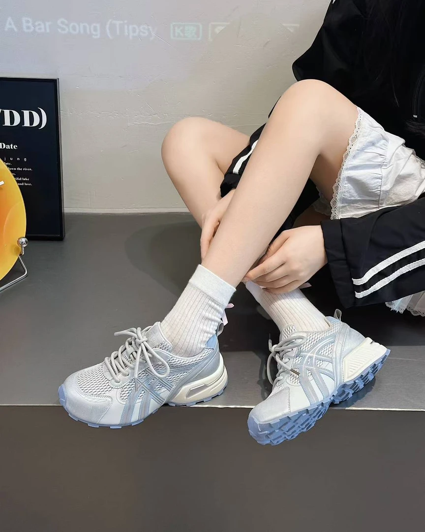 欧货厚底老爹鞋女2025早秋新款百搭秀气潮流线条拼色休闲运动网鞋