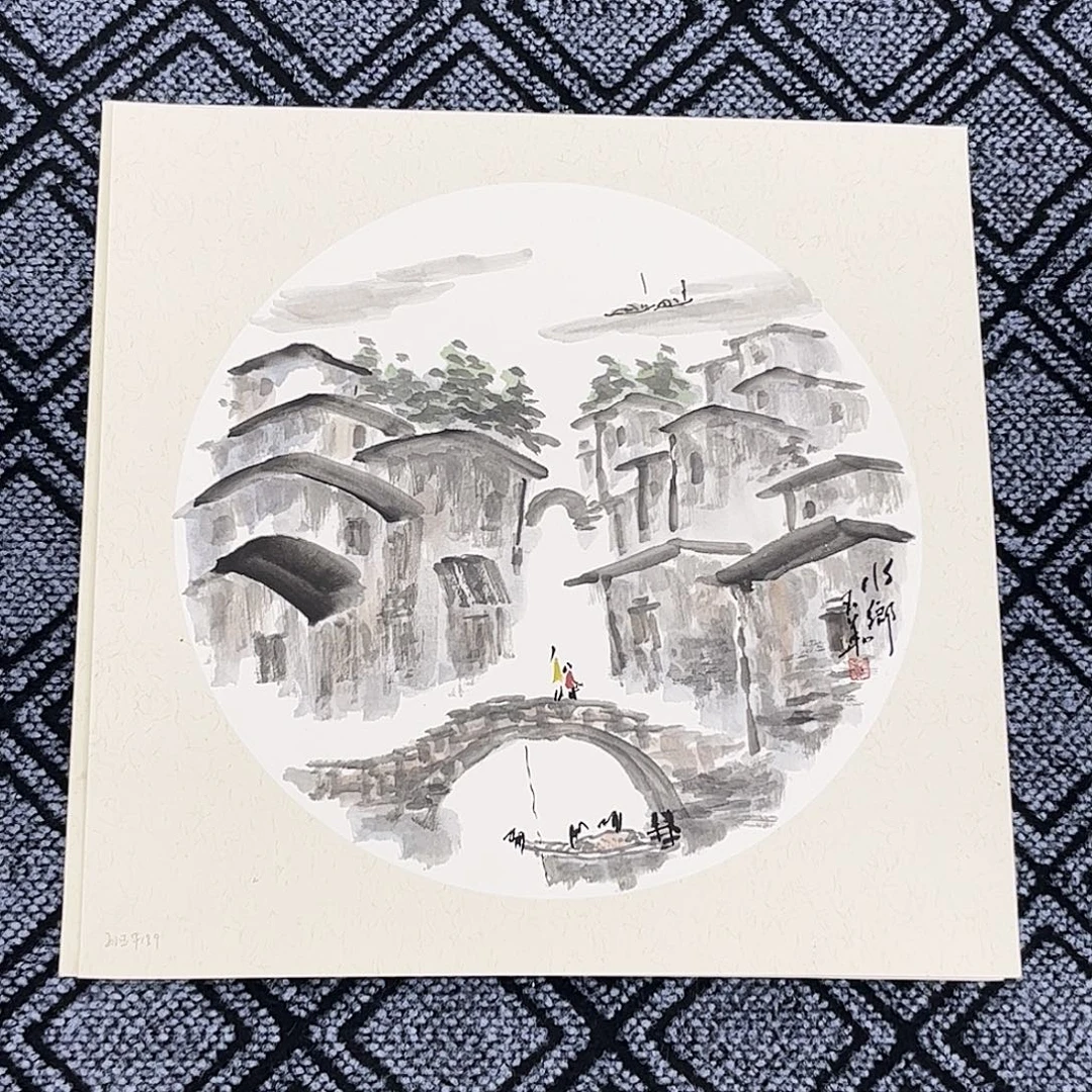 国画孙玉华老师三尺斗方山水卡纸作品旭