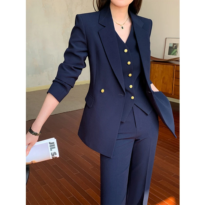 《邑颜轻奢》2025藏青面试西装套装职业装工作服正装高级感西服春秋