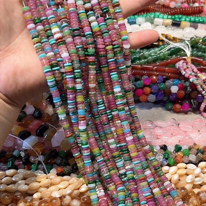 玛瑙/玉髓合金珠宝半成品多宝药片一条6mm