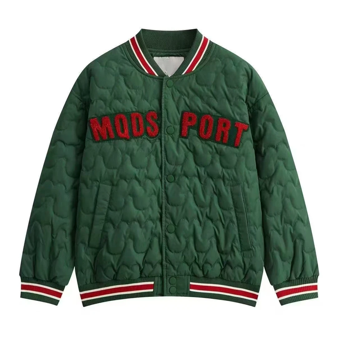 外套经典夹克绿色保暖休闲冬季学院风棒球服儿童儿童衣服