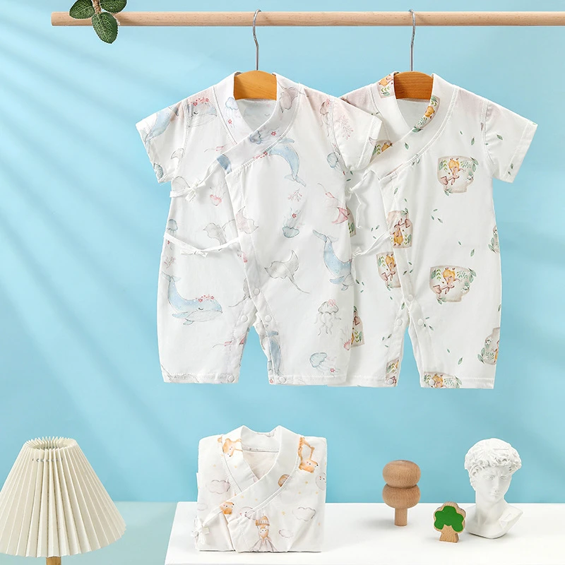 婴儿衣服夏天季款男女宝宝和尚服新生儿连体衣哈衣无骨爬服空调服