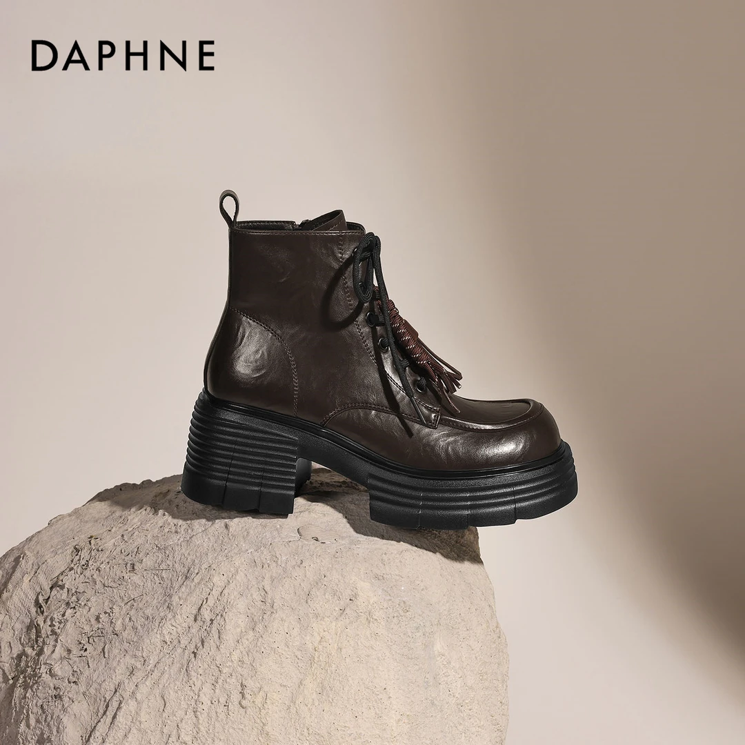 达芙妮厚底马丁靴女款2025秋季新款英伦风爆款小个子增高西部短靴