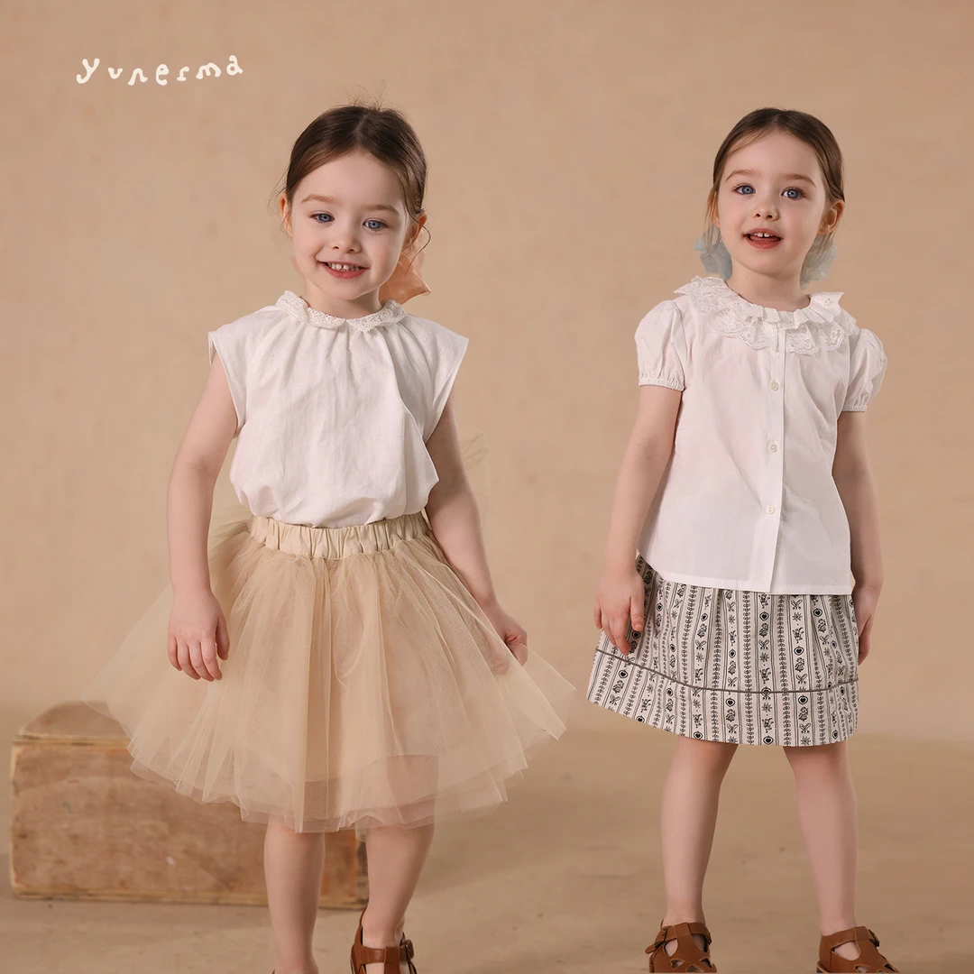 允儿妈女童法式气质花边领泡泡袖娃娃衫宝宝儿童夏季洋气衬衫上衣