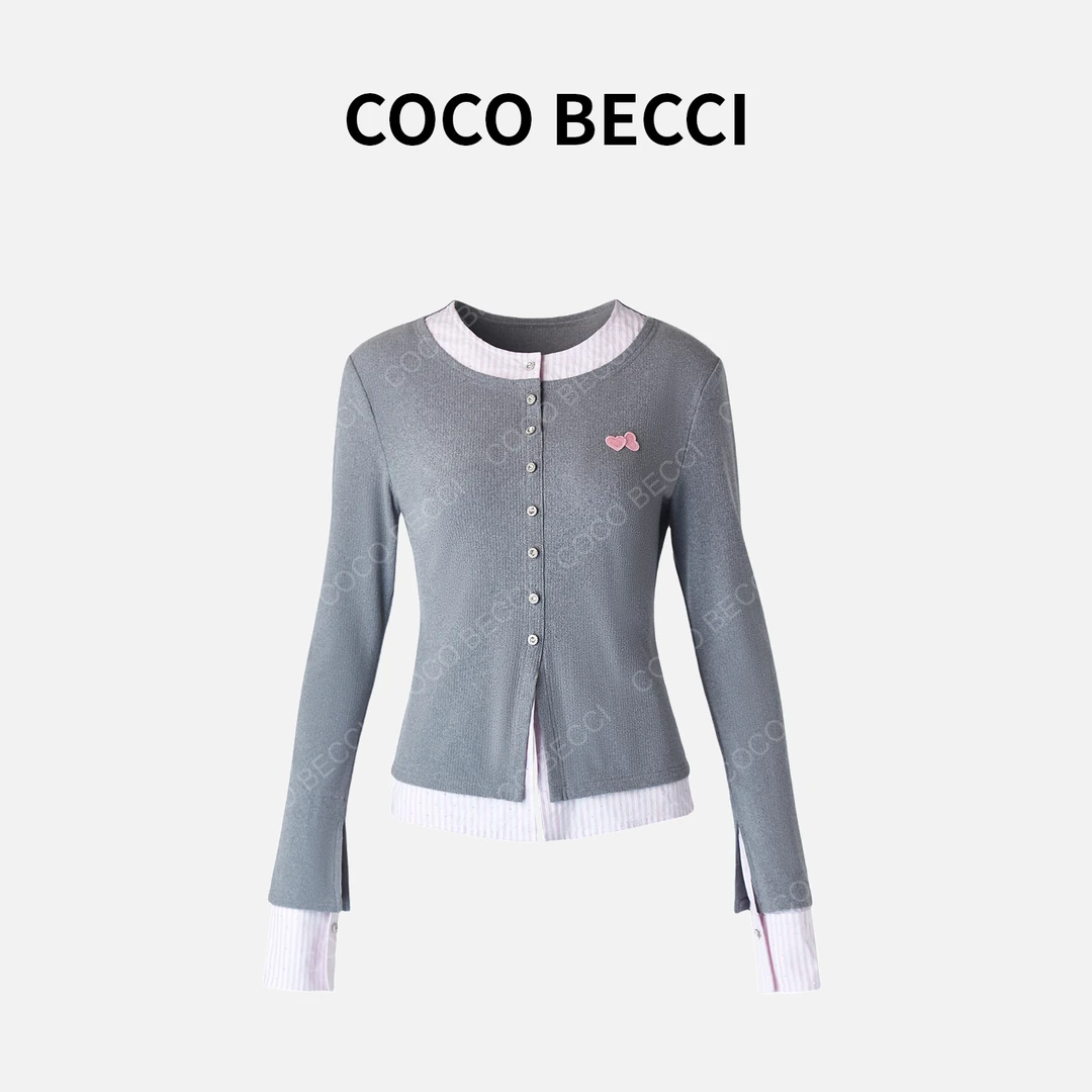 粉丝COCO BECCI【韩系假两件】灰色针织上衣YT25YSU140003