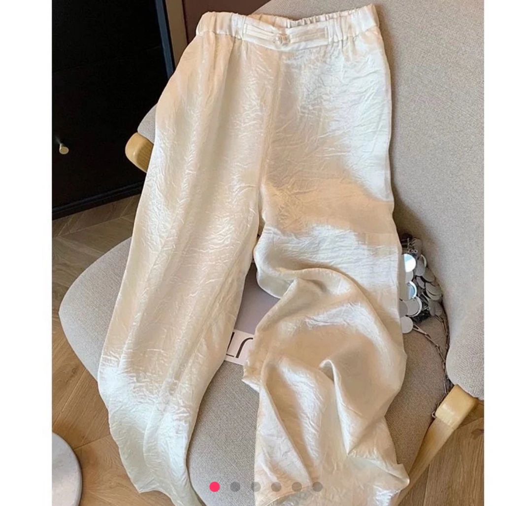 ［微姐推荐］新中式醋酸缎面提花松紧高腰垂感直筒阔腿裤女