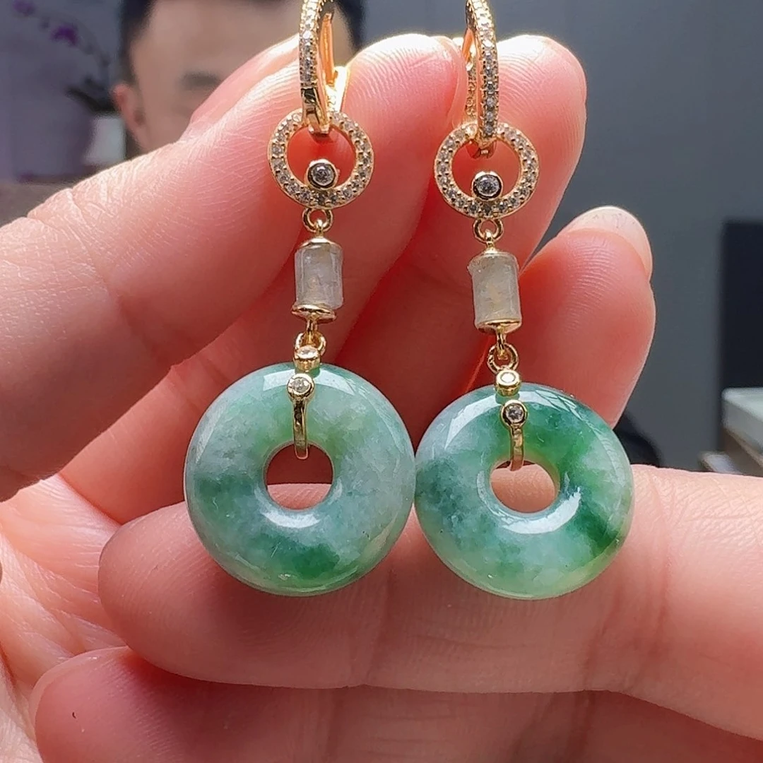 翡翠银S925镶嵌耳饰天然