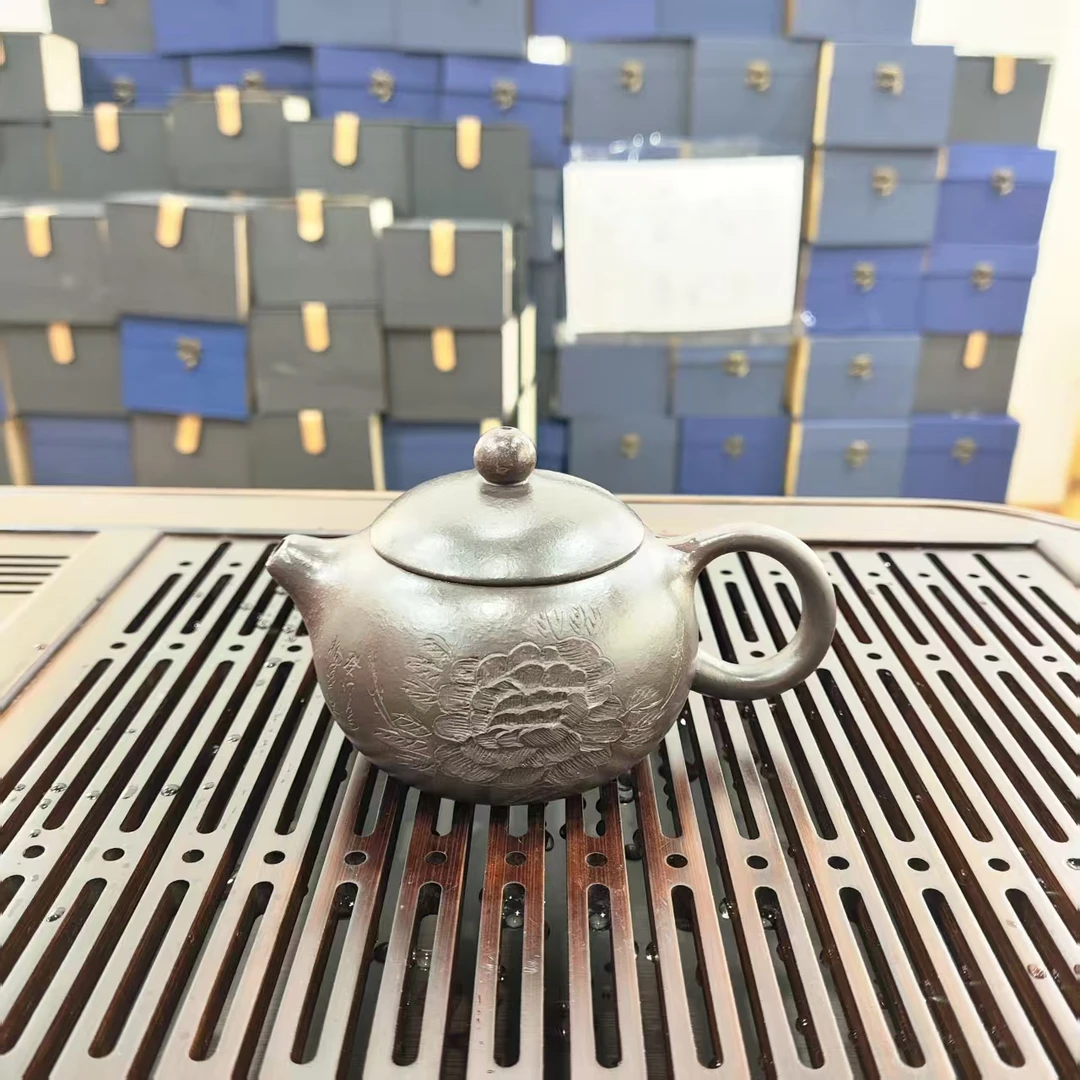紫砂壶 牡丹西施宜兴原矿黑金砂球孔紫砂壶 功夫茶具家用泡茶壶