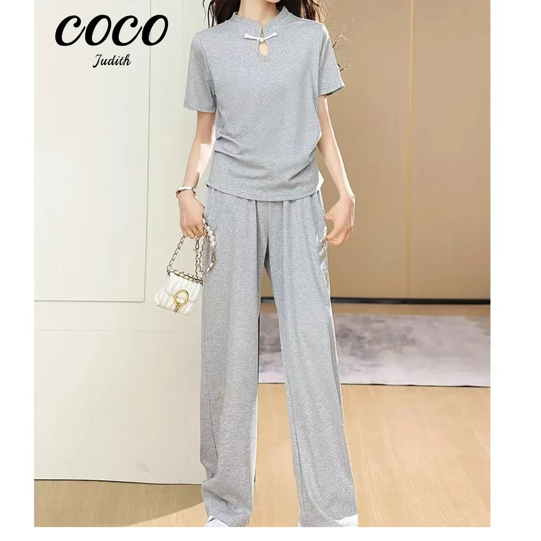 【RG6902】2025新款夏季时尚气质百搭休闲减龄设计师拼接显瘦套装