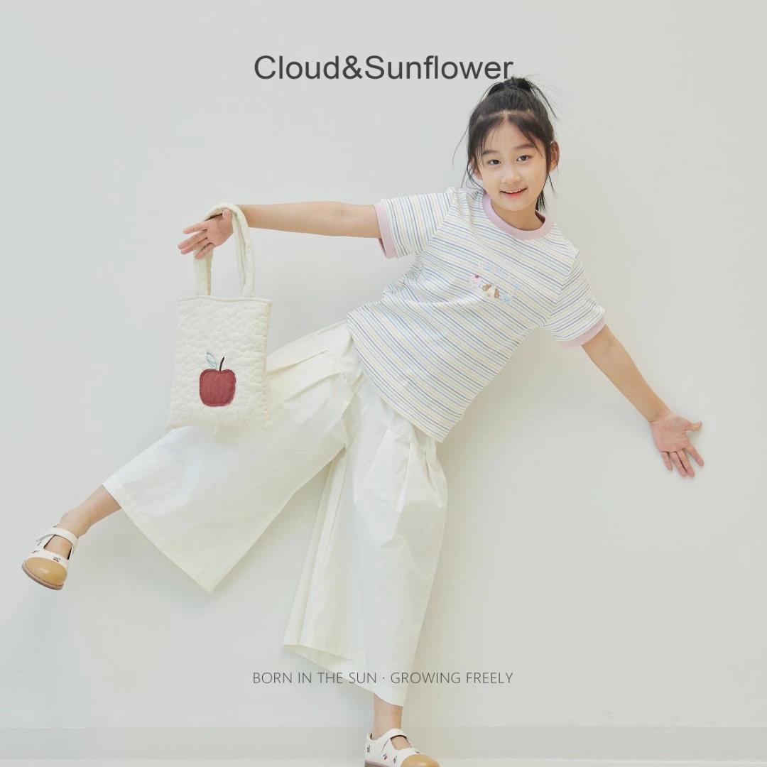 【云朵小葵】女童春季猫狗象印花条纹圆领休闲T恤660801