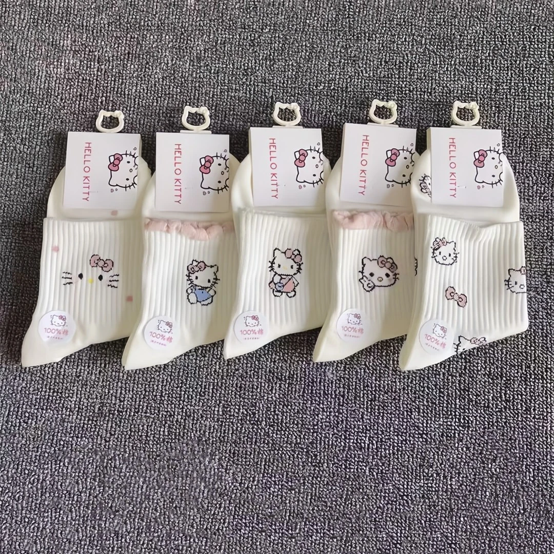 学生纯棉袜子女款秋冬季中筒防臭透气可爱卡通日系中长袜白色ins