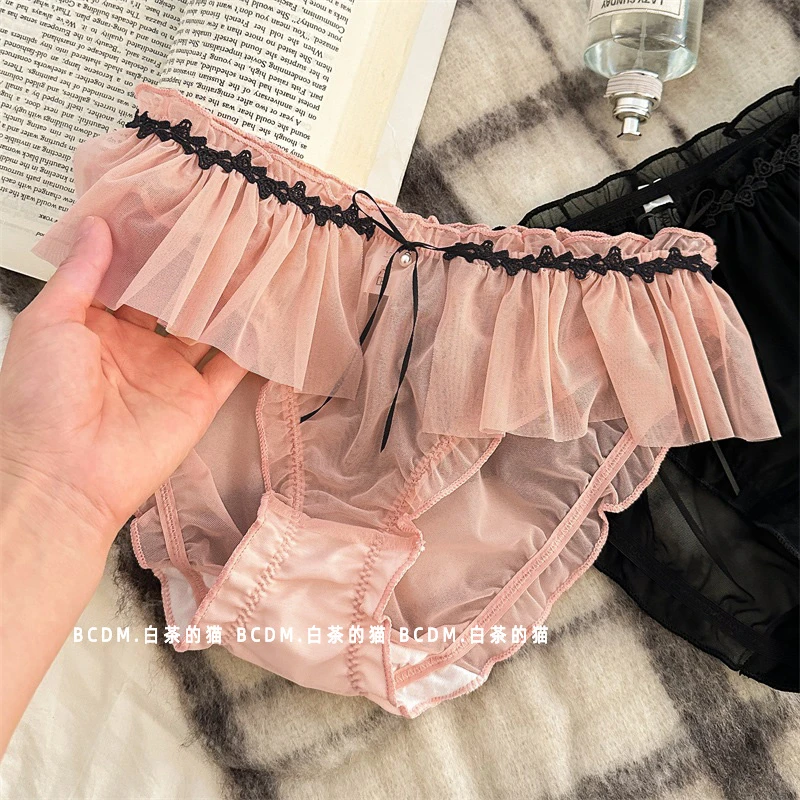 白茶的猫法式性感纯欲风蕾丝少女内裤半透明网纱舒适透气三角裤女