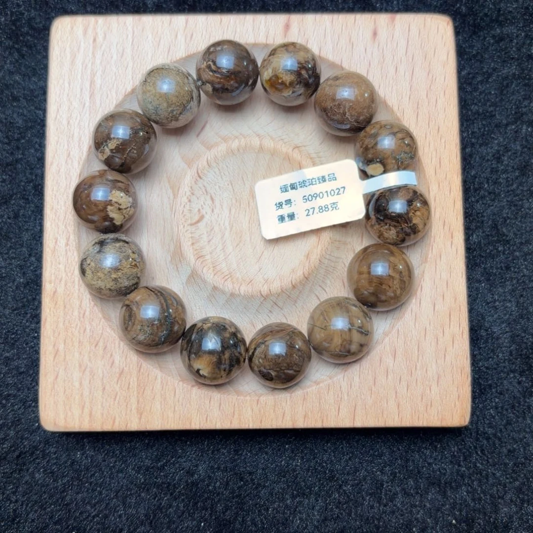 琥珀未镶嵌珠宝奇石15mm油根单圈