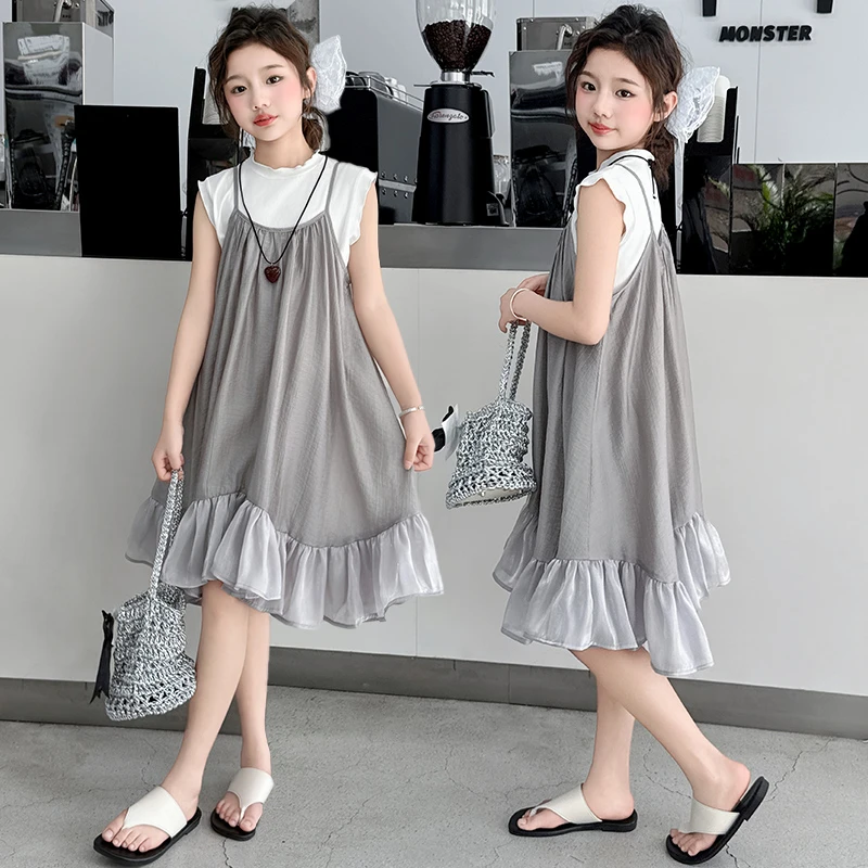 女童连衣裙夏季2025新款洋气儿童韩版吊带背心裙中大童女孩无袖裙