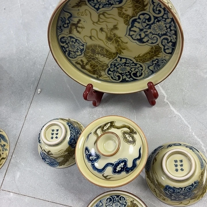 瓷片釉里金如意穿花龙5件套