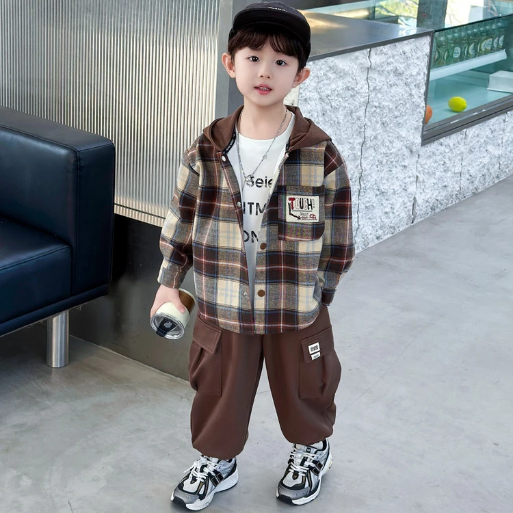 男童秋季套装2025新款宝宝衬衫打底衫三件套痞帅小儿童春秋装衣服