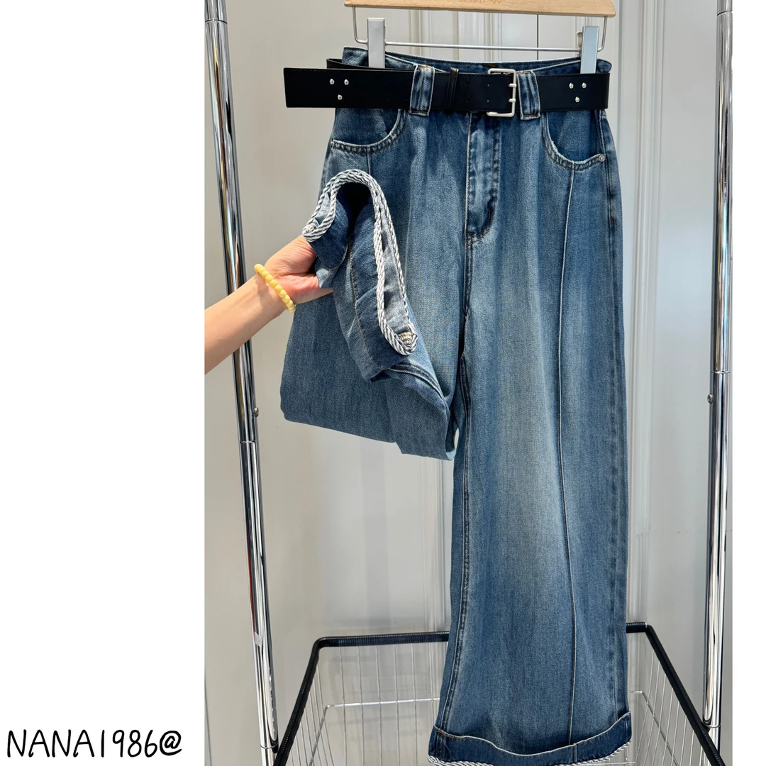 NANA家春秋高腰水洗钻牛仔裤