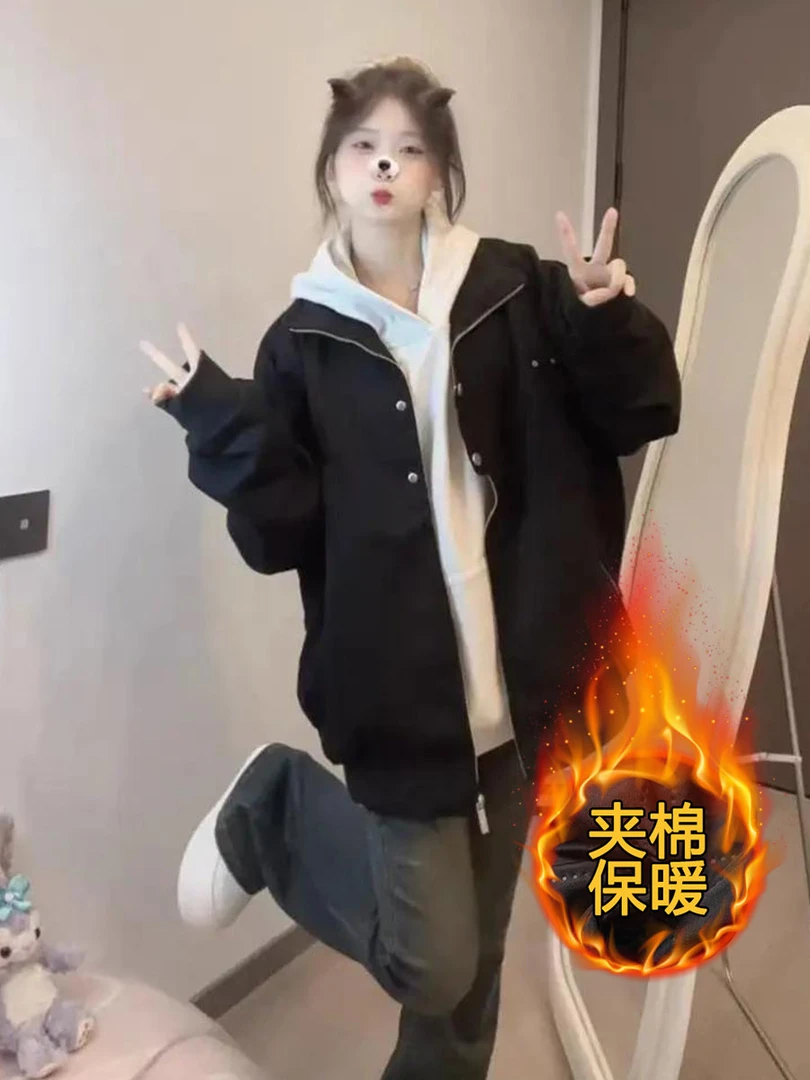 工装外套女秋季2025新款美式复古休闲宽松百搭情侣款飞行夹克上衣