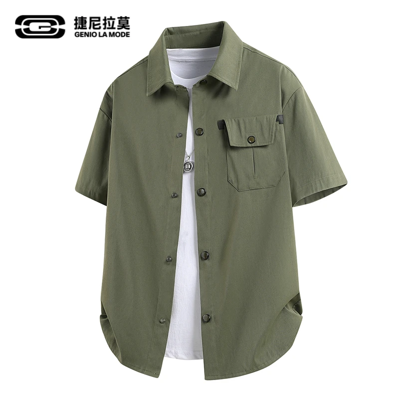 GENIO LAMODE夏天男士男装衬衫T恤短袖男款美式vintage男生痞帅
