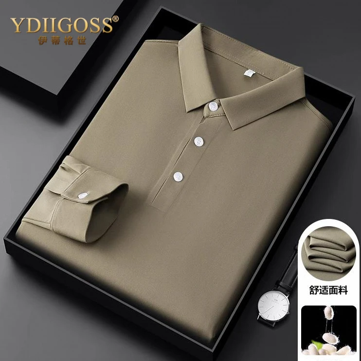 YDIIGOSS秋季长袖t恤男商务时尚春秋POLO衫休闲打底衫舒适