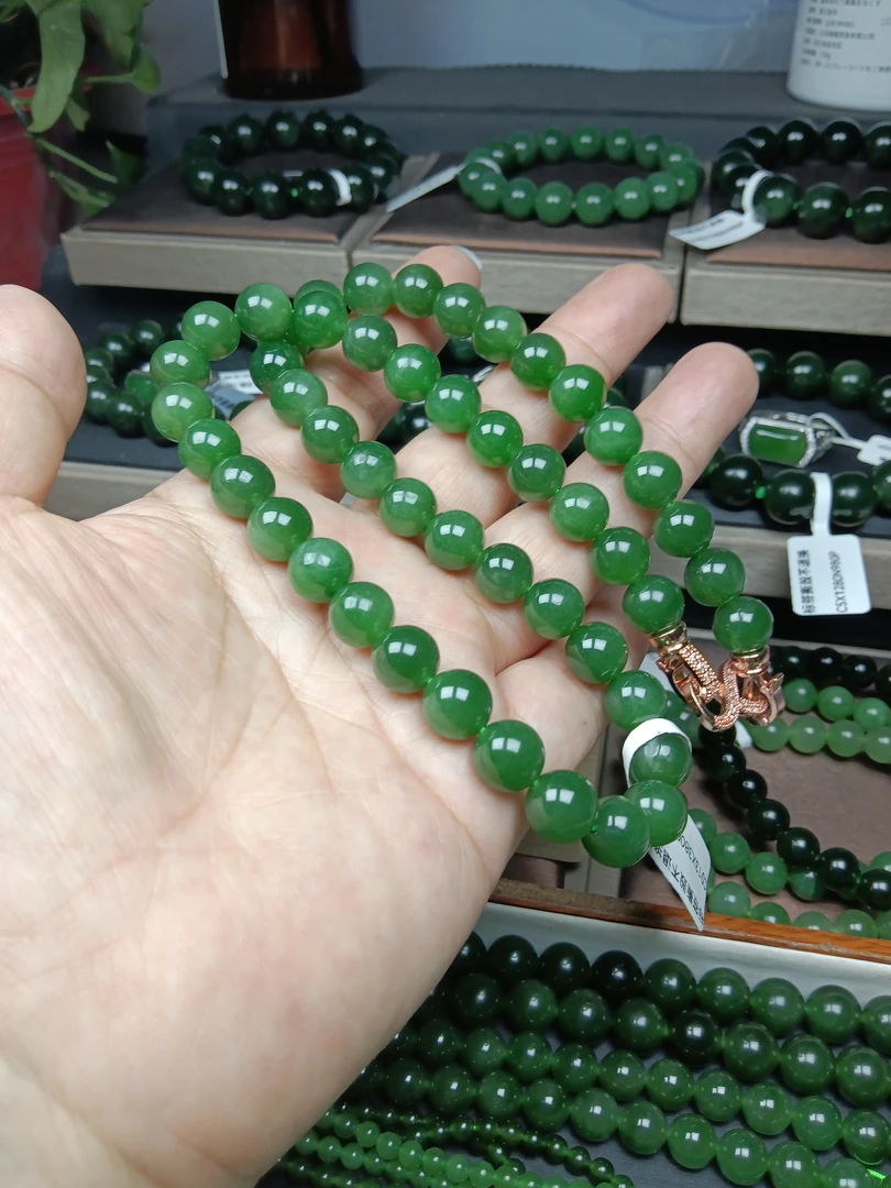 碧玉冰辣圆珠时尚妈妈链10mm