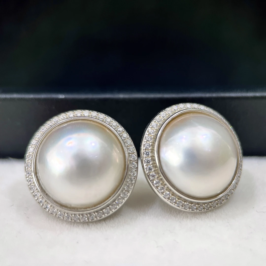 天然海水炫白马贝太阳花耳钉 S925银 12-13MM P1047