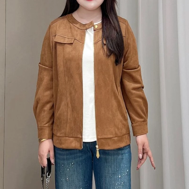 【胖霜霜现货仅外套】PDM22423秋款美拉德麂皮绒短款大码女装外套