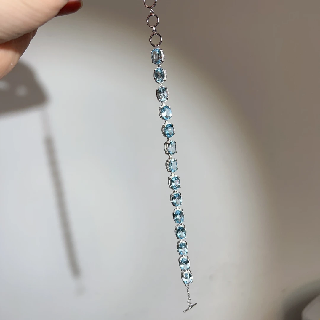 S925银天然托帕石手链6x8mm