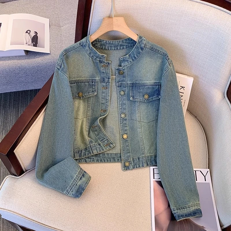 拉夏贝尔韩系时尚短外套女2025年夏季新款设计感百搭长袖牛仔外套