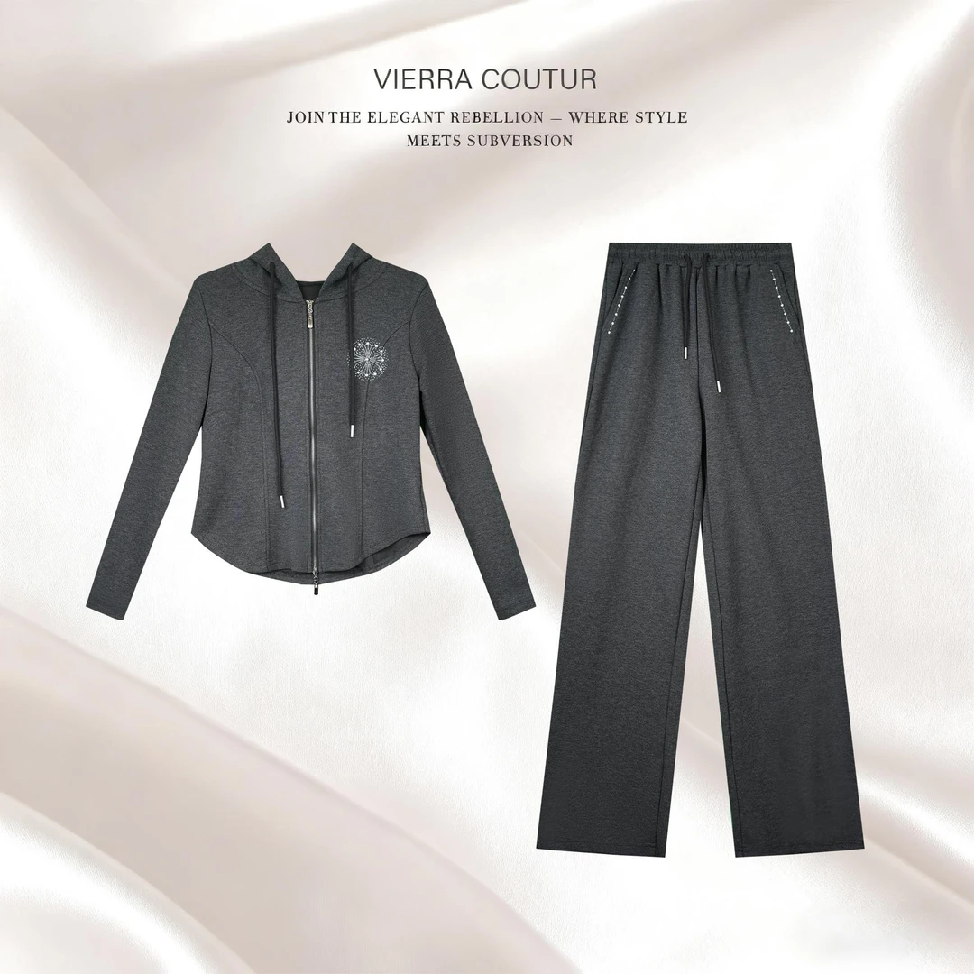 [19]韩版秋季新款小香风加绒加厚卫衣裤两件套宽松休闲