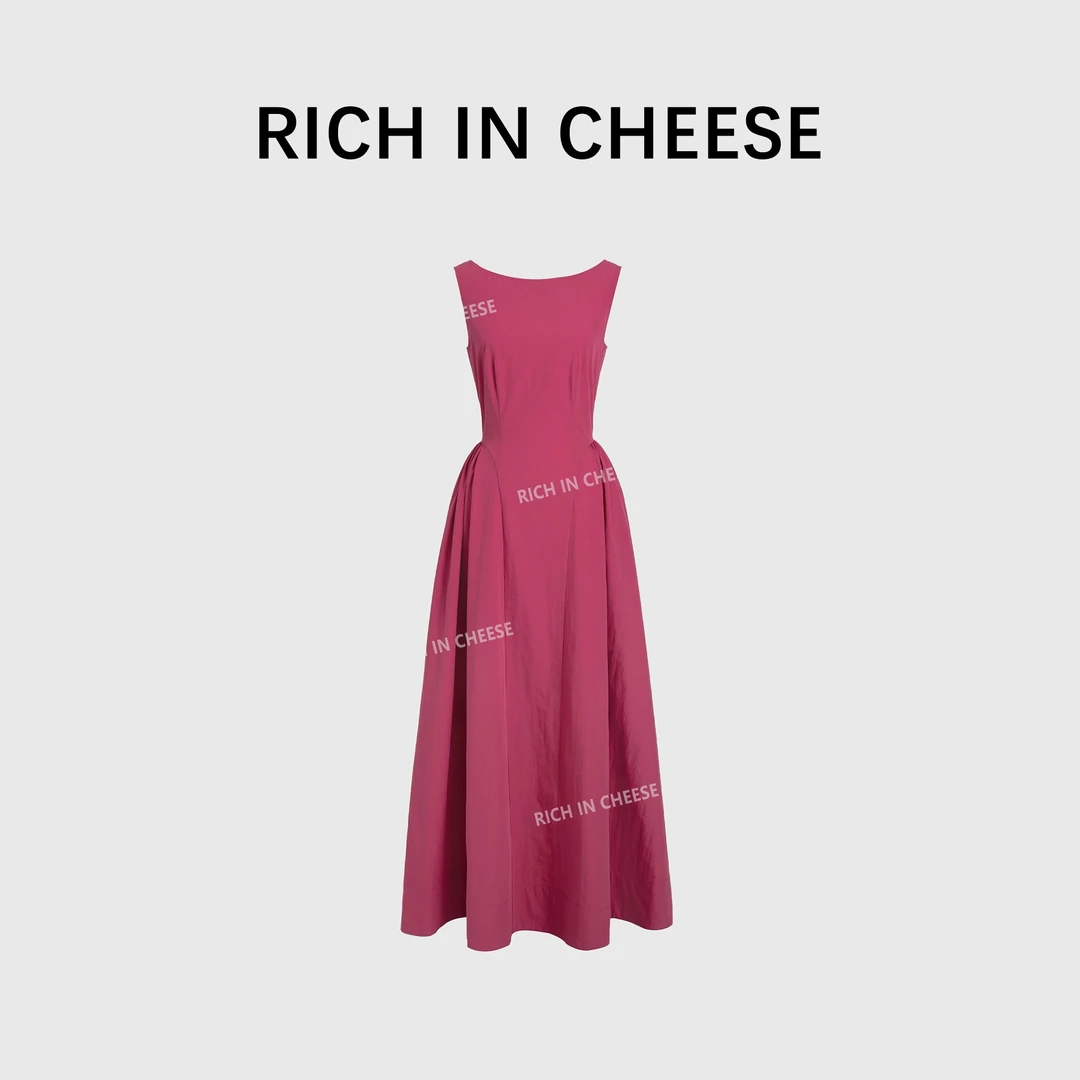 RICHINCHEESE 绯红少女 夏季船领法式简约收腰背心长款女士长裙