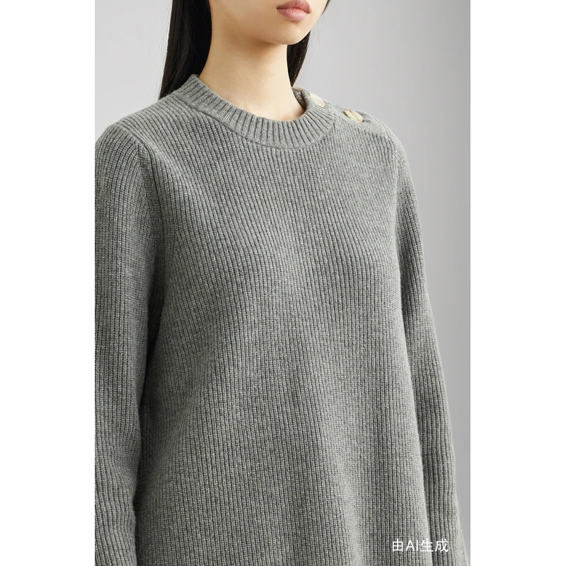 Mother of Pearl 秋季女纽扣缀饰羊毛混纺毛衣