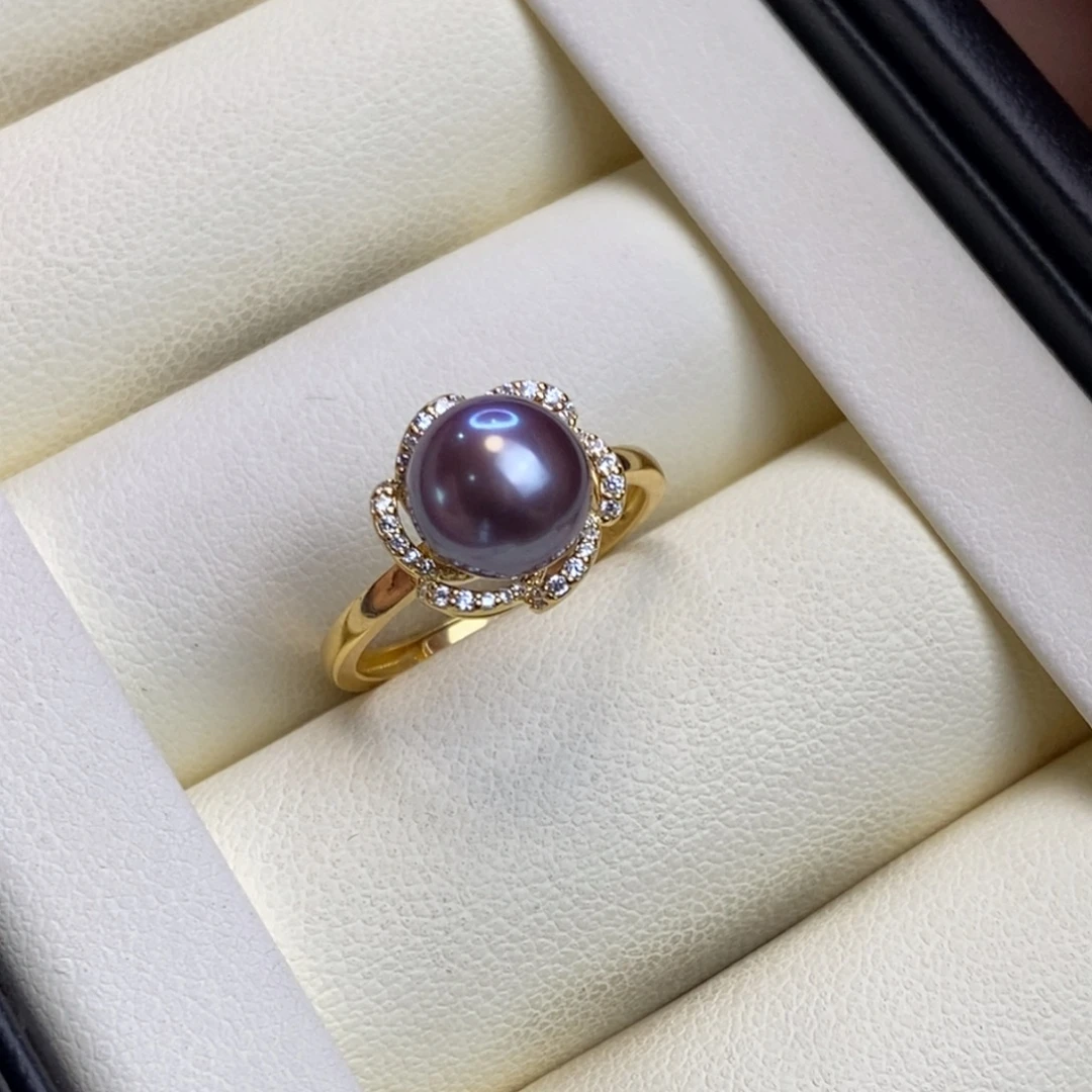 银S925镀金镶嵌淡水珍珠戒指