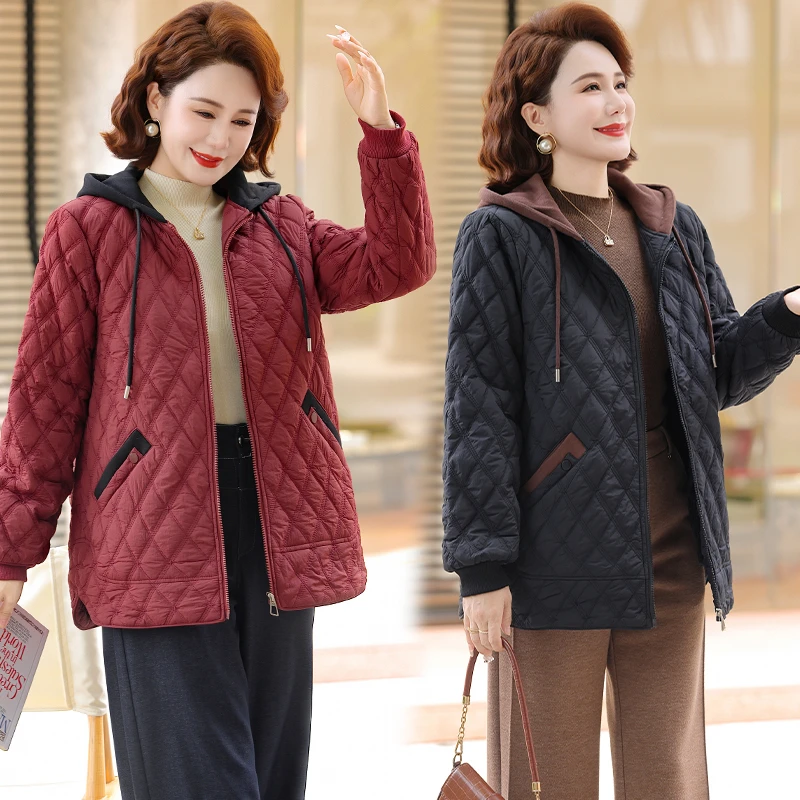 妈妈冬装棉衣外套中老年女秋冬款加绒加厚棉服中长款连帽保暖棉袄