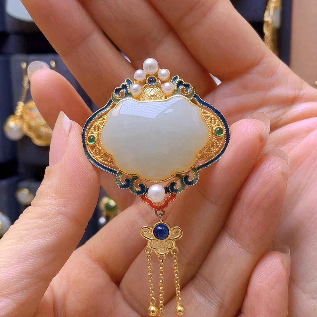 和田玉银S925镀金镶嵌颈饰