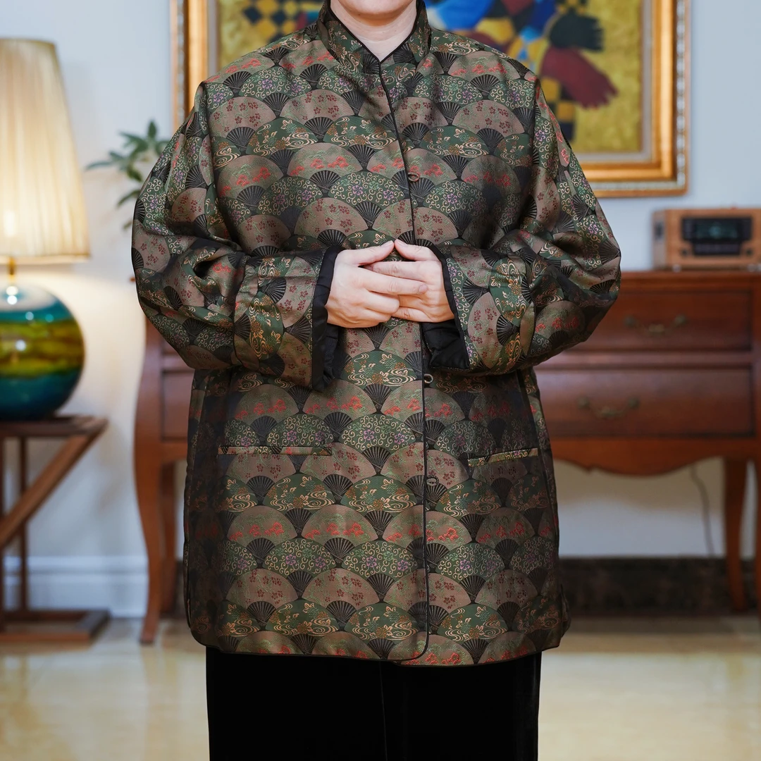 『浣沙溪』复古中式国风宋锦桑蚕丝立领棉服-W4T6381