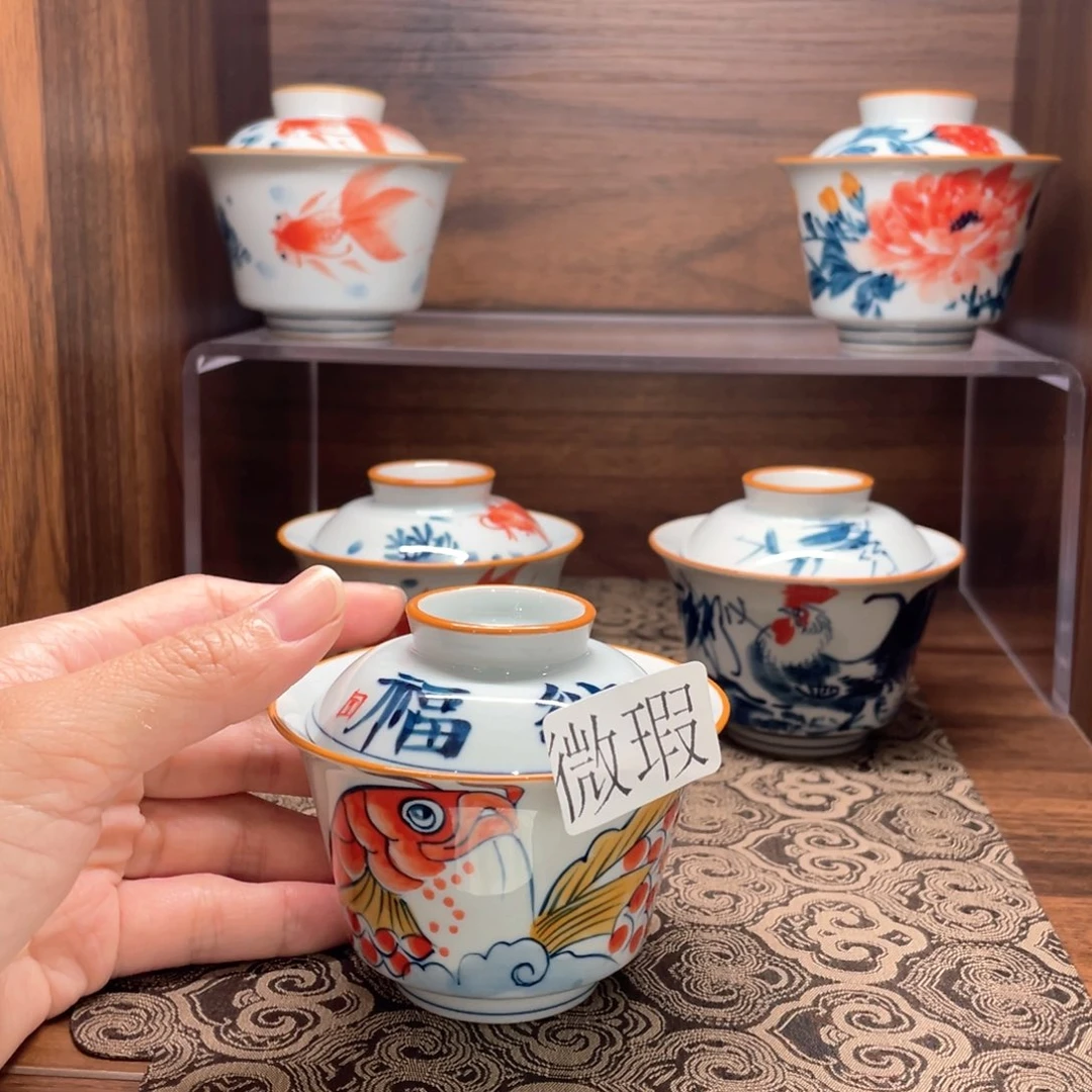 釉下手绘茶具微瑕