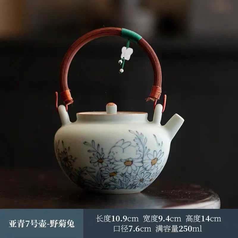 亚青萌萌兔系列7号提梁壶功夫泡茶壶陶瓷复古家用壶
