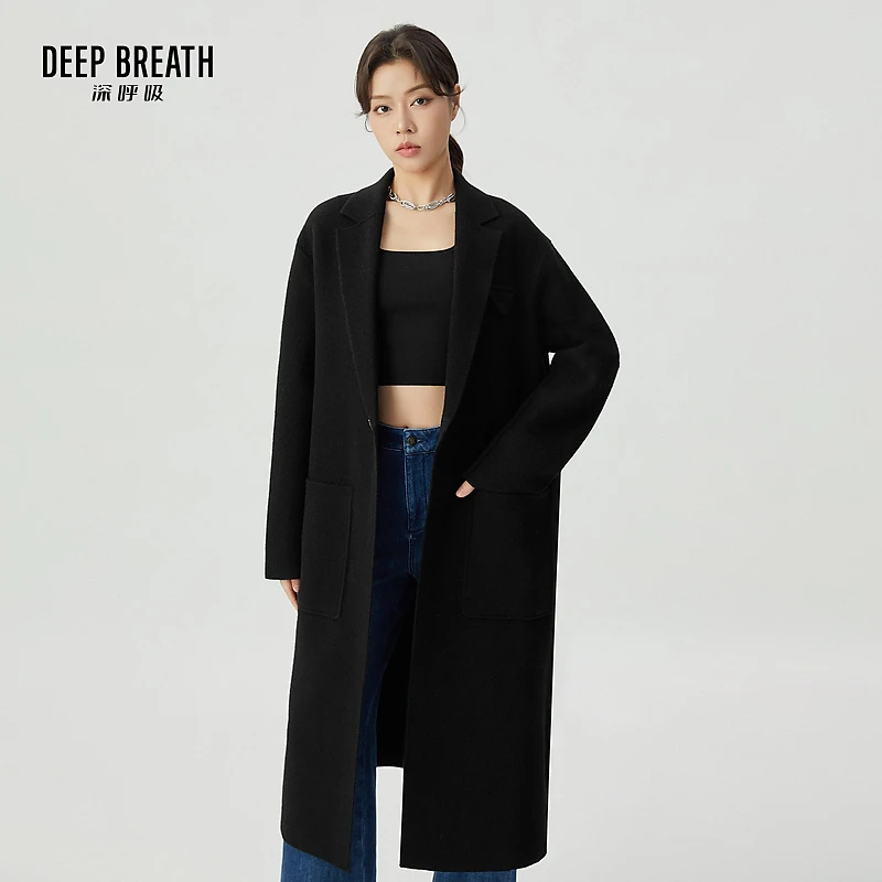 DEEP BREATH深呼吸哥弟真的好廓形绵羊毛针织大衣长款外套A401015