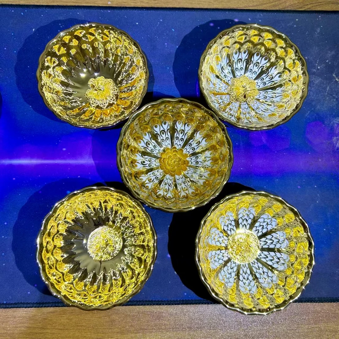 【5只金色龙凤莲花】高端主人杯陶瓷手工杯无礼盒