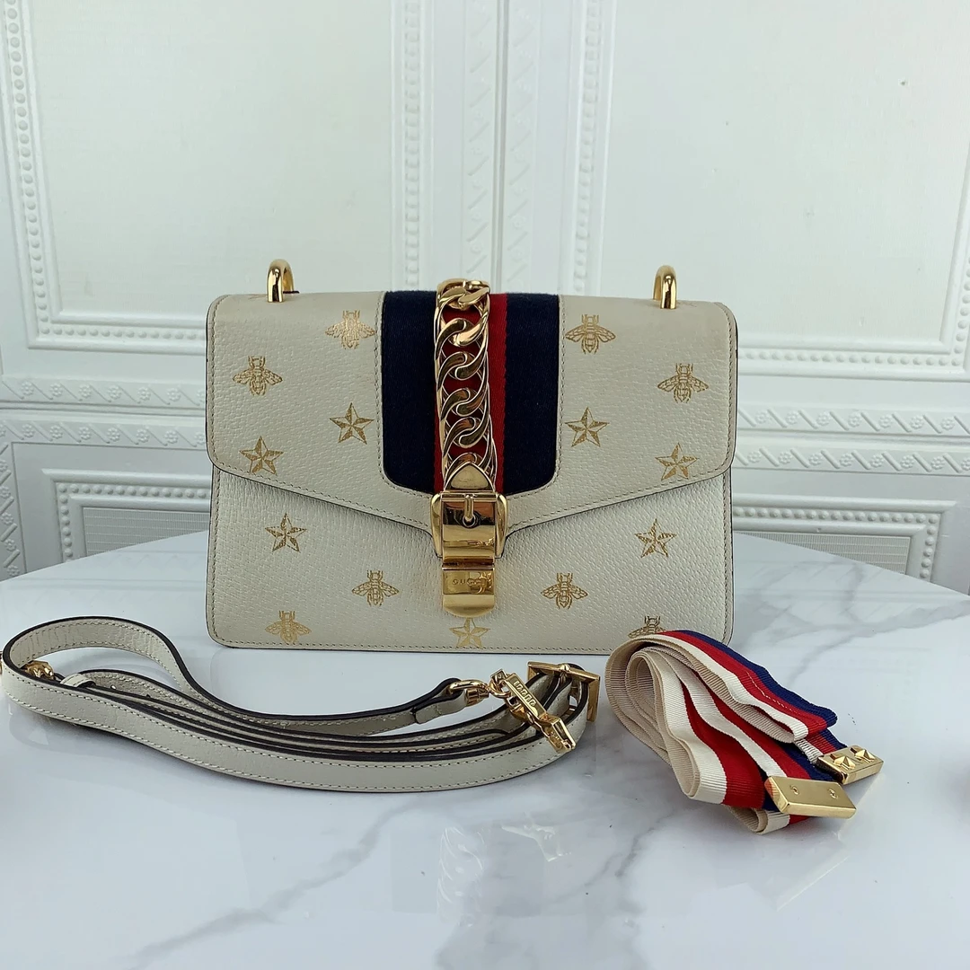 99新 GUCCI/古驰 Gucci古驰小蜜蜂塞尔维亚中号丝带包