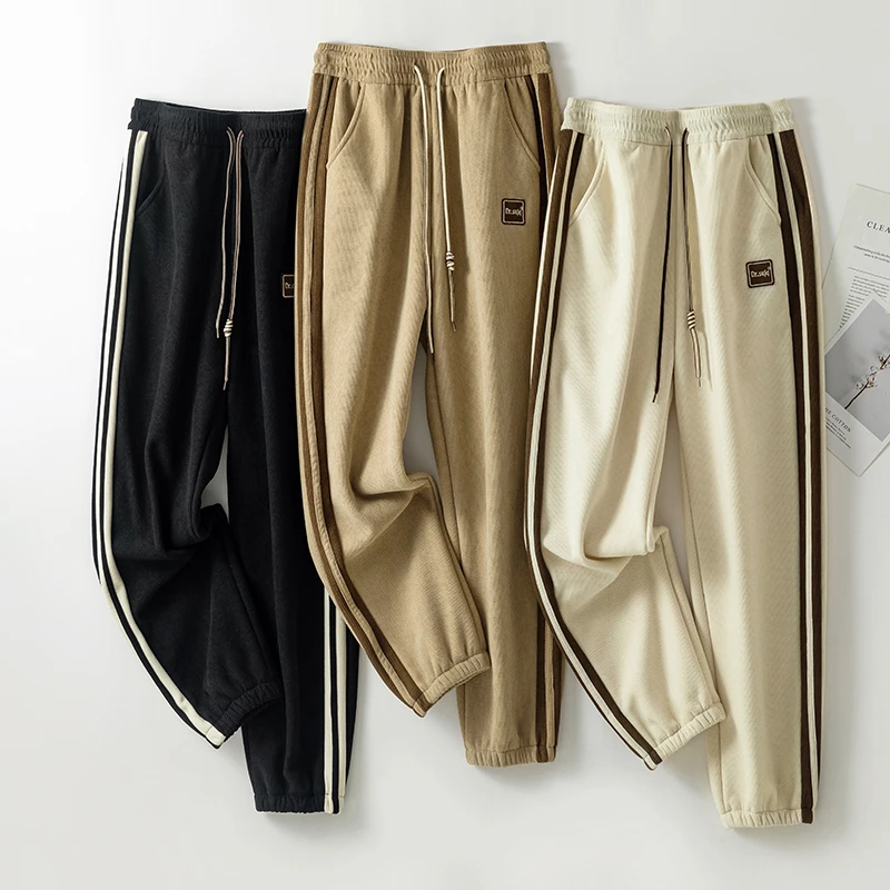 【2025秋冬款】加绒加厚条纹卫裤男女同款休闲裤不起球不褪色