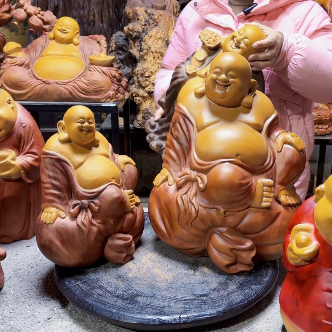 越***强香樟木福袋弥勒佛大件