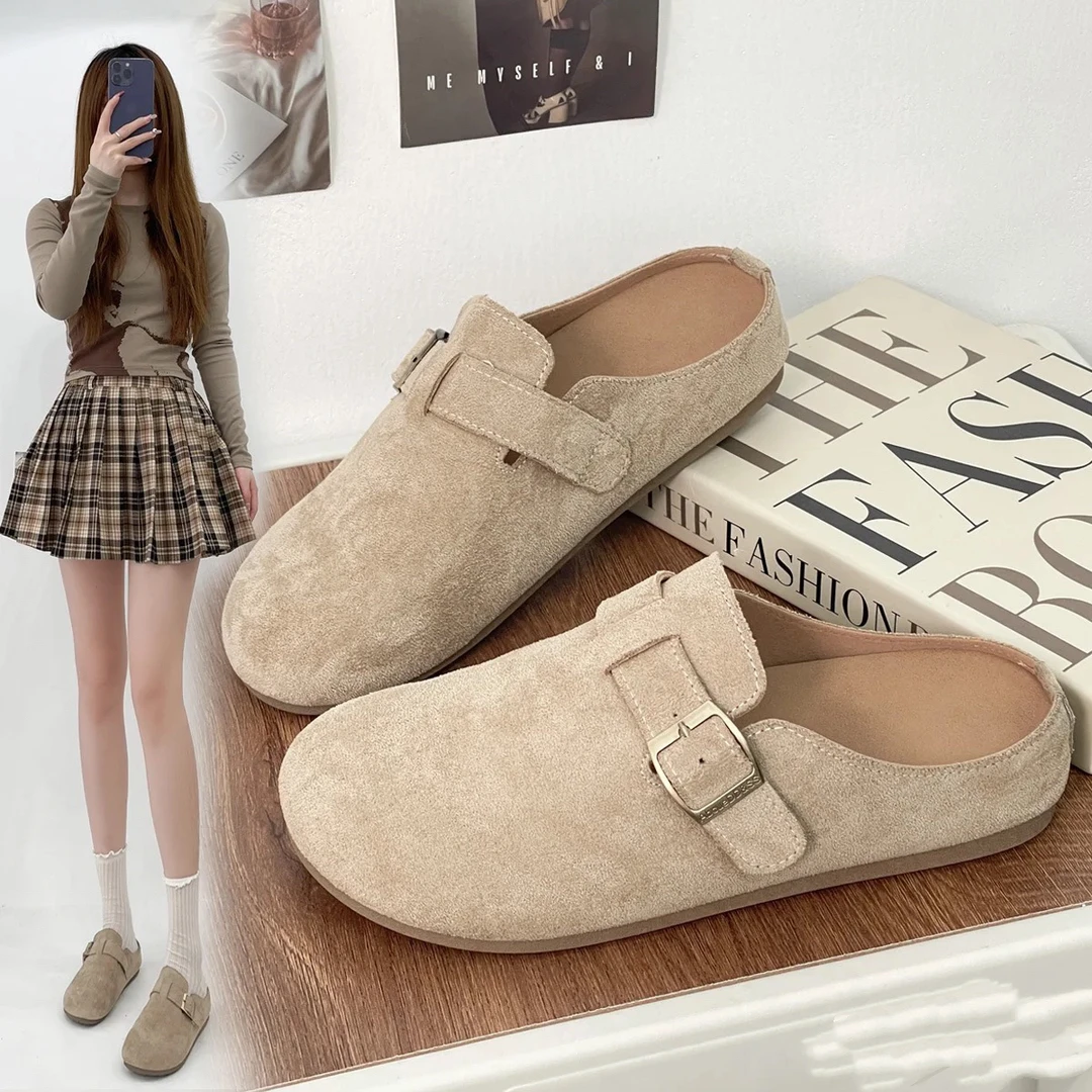 小敏家 复古森系包头半拖鞋 平底软底懒人一脚蹬舒适百搭勃肯拖鞋