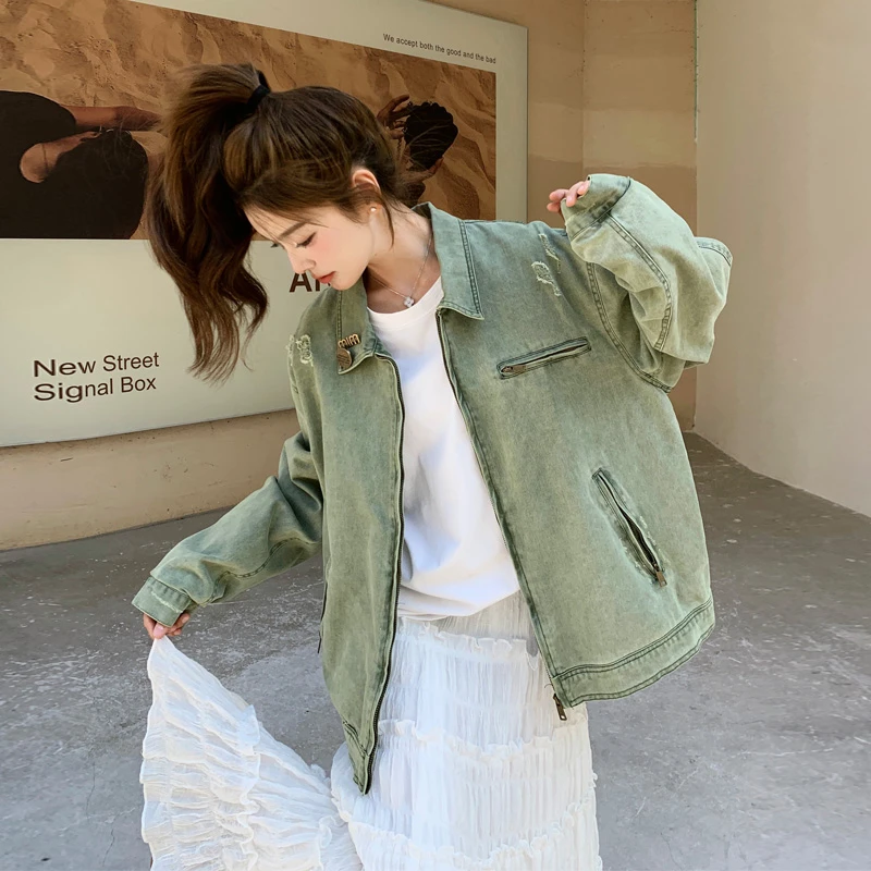 复古显白牛仔外套女2025春秋新款超好看简约韩系穿搭时髦显瘦夹克