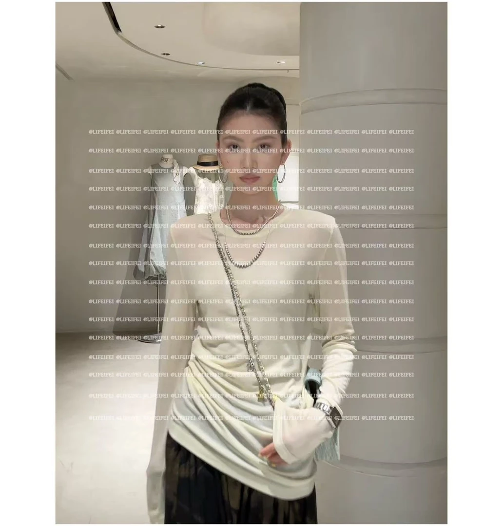 Mao店-（这是黄色！！！！）【长长的打底衫】阳光黄透视打底上衣H7043