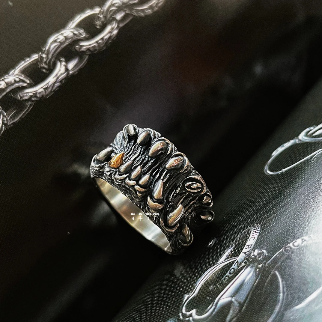 925银戒指 复古吞噬戒指925纯银手工制作不易谨慎选择